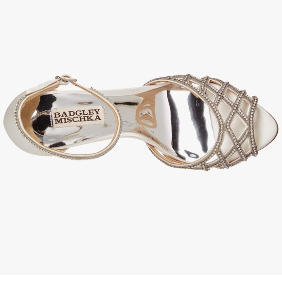 BADGLEY MISCHKA Rain Crystal Adorned Satin Stiletto Heel - Soft White - Picture 9 of 9